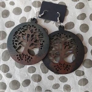 Black Wooden Tree Earrings
